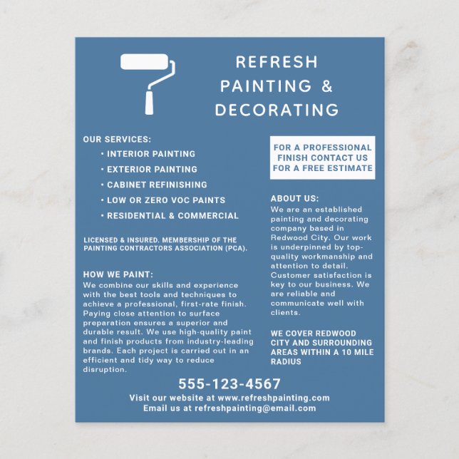 Flyer Marinho Do Cilindro De Pintura E Decorador (Frente)