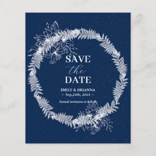 Flyer Marinho Elegante Clássico Casamento Azul Salve a D