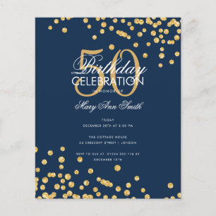 Flyer Marinho Glitter Confetti Dourado de Aniversário do