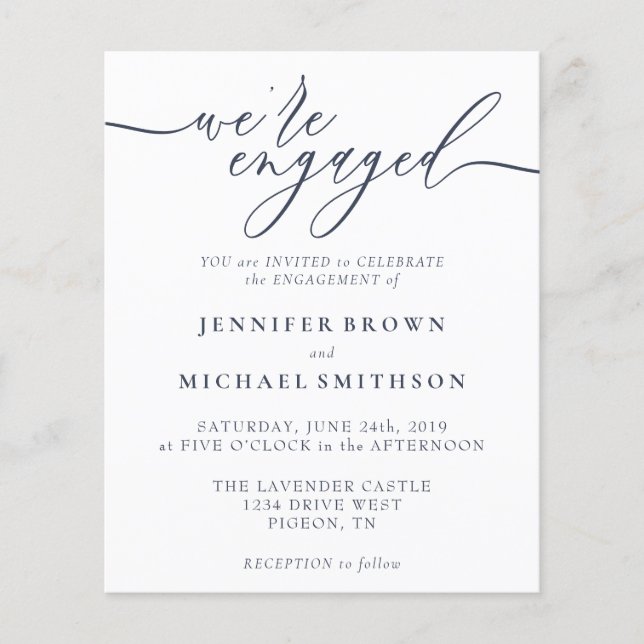 Flyer Marinho mínimo Orçamento do Noivado moderno (Frente)