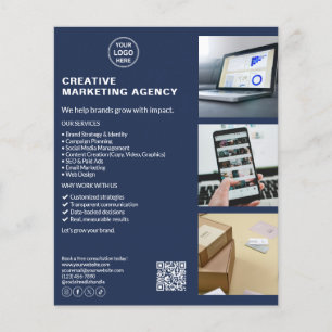 Flyer Marketing Criativo de Logotipo Moderno Azul Marinh