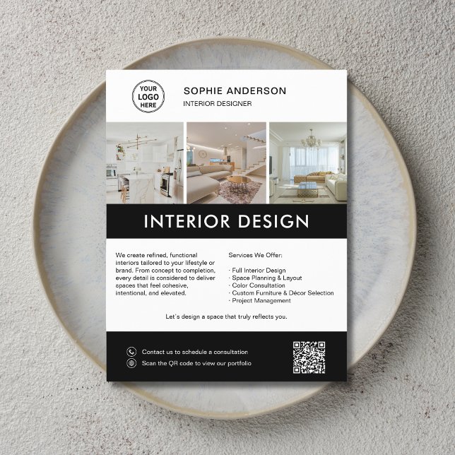 Flyer Marketing de Designer de Interiores Moderno (Modern Interior Designer Marketing Flyer)