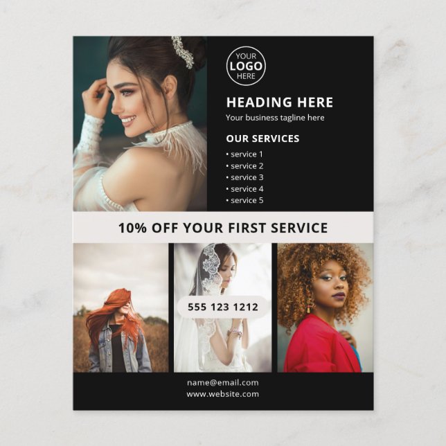 Flyer Marketing Negro de Foto de Logo para Negócios (Frente)