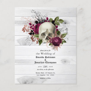 Flyer Marsala Floral Skull Halloween Casamento Gótico