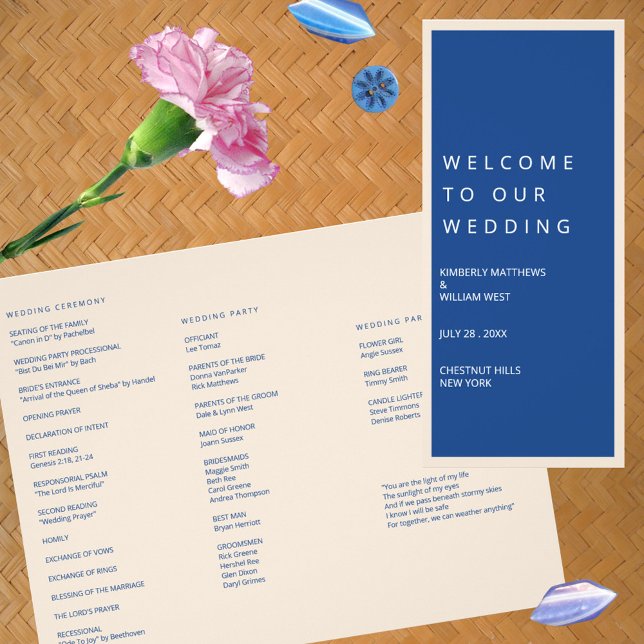 Flyer Marselha Bleu Dobrou Seu Próprio Programa De Três  (Marseille Bleu Modern Wedding Fold Your Own Tri-Fold Program - Budget Bride)
