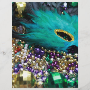 Flyer Máscara de Miçangas de Mardi Gras & Green Feathe