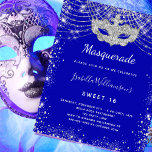 Flyer Mascarada azul real Sweet 16 convite orçamental<br><div class="desc">Por favor, note que este convite está no papel de folheto e é muito fino. Os envelopes não estão incluídos. Para convites mais espessos (mesmo design) visite nossa loja. Para um Mascarada elegante, 16, 16 anos. Um fundo azul real. Decorado com pó falso prateado brilhante e uma máscara de mascarada....</div>