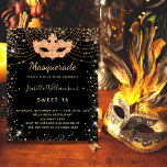 Flyer Mascarada negro de ouro Sweet 16 convite orçamenta<br><div class="desc">Por favor, note que este convite está no papel de folheto e é muito fino. Os envelopes não estão incluídos. Para convites mais espessos (mesmo design) visite nossa loja. Para um Mascarada elegante, 16, 16 anos. Um fundo na moda preto. Decorado com pó dourado falso e uma máscara de mascarada....</div>