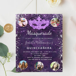 Flyer Mascarada roxo Convite orçamental Quinceanera