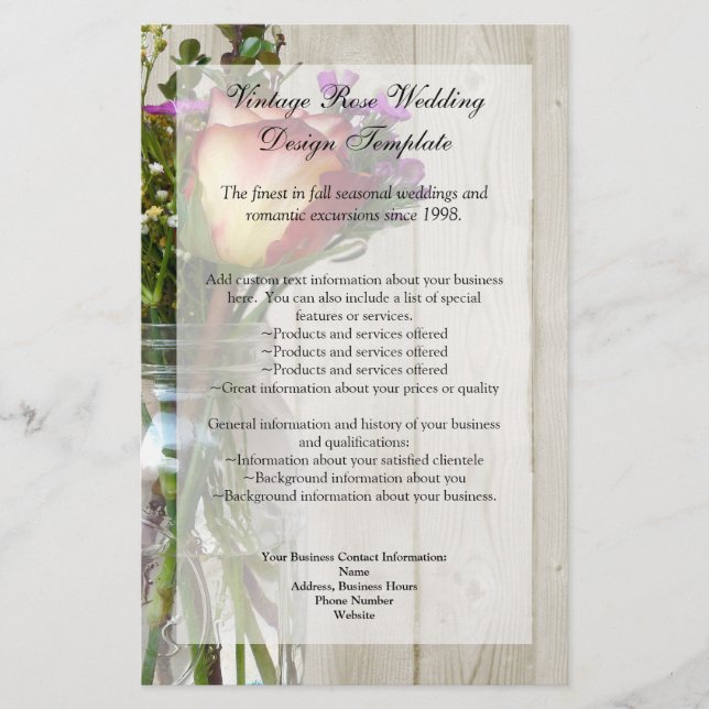 Flyer Mason Jar w/Rosa e flores selvagens (Frente)