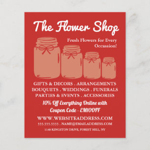 Flyer Mason Jars, Florist, Publicidade Florista