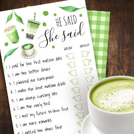 Flyer Matcha Bridal Shower Game Card
