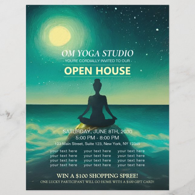 Flyer Meditação de Yoga - Casa Aberta do Oceano Lua Rock (Frente)