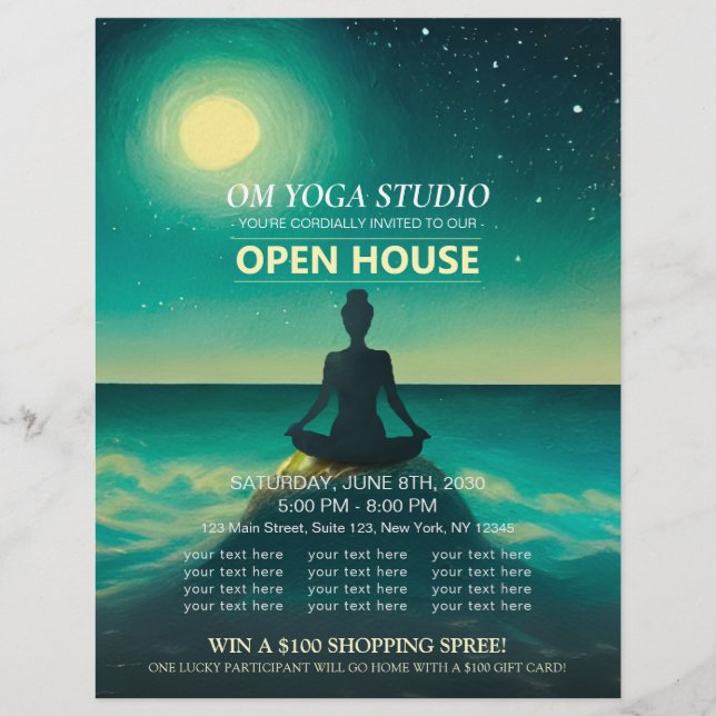 Flyer Meditação de Yoga - Casa Aberta do Oceano Lua Rock (Frente)