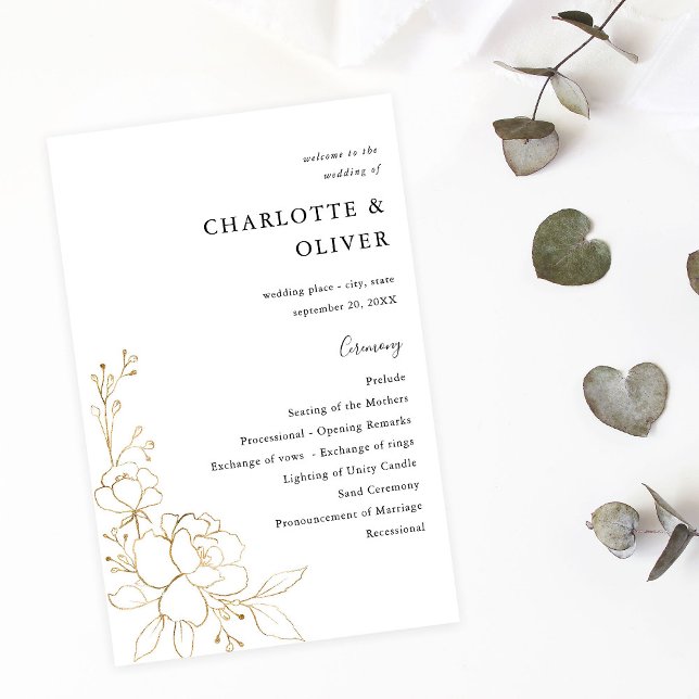 Flyer MEIO Dourado de Cerimônia Floral de Casamento Vinc (Criador carregado)