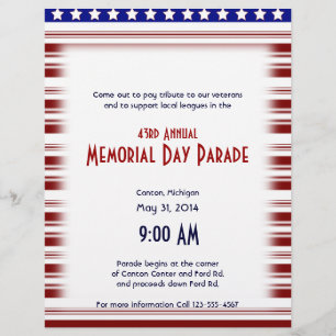 Flyer Memorial Day branco e azul vermelho de Candystripe
