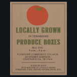 Flyer Mercado de fazendeiros Produce tomate local<br><div class="desc">Ilustração de um tomate vermelho sobre um estoque de papelão inspirado em fundo com texto verde e preto e fundo preto.</div>
