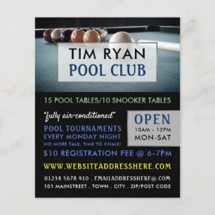 Flyer Mesa Billiards, Piscina, anúncio do Snooker Club