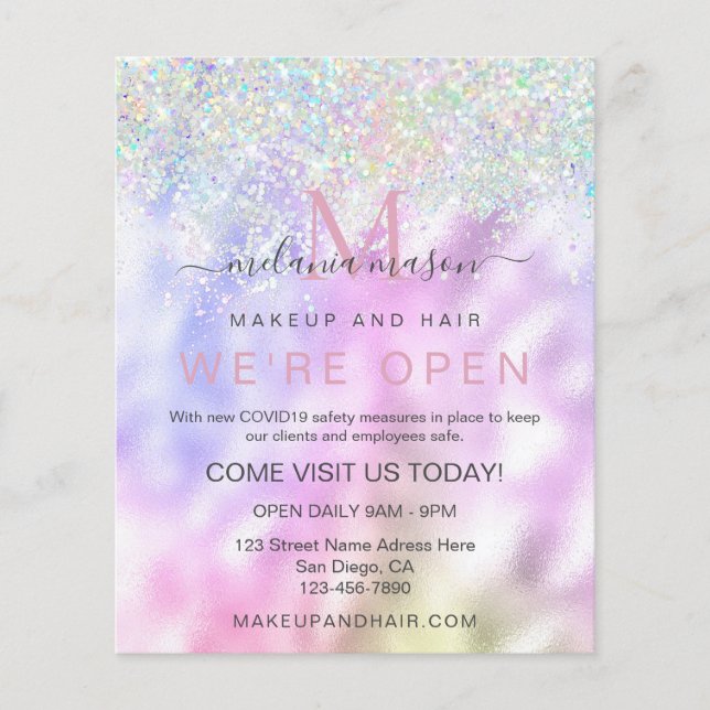 Flyer Metálico Elegante Holográfico - Maquiagem da Largu (Frente)