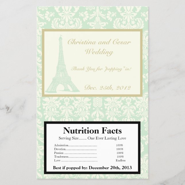 Flyer Microwave Popcorn Wrapper Damask Paris (Frente)