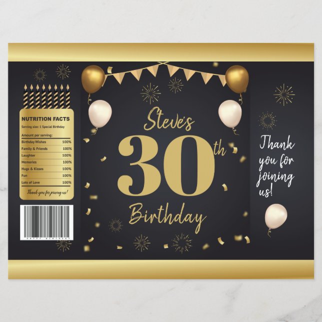 Flyer Milestone Birthday Gold Black Chip Bag Wrappers (Frente)