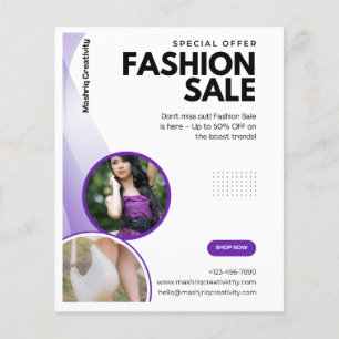 Flyer Minimalista Fl de Venda de Moda Roxa e Branca
