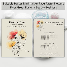 Flyer Mínimo de linha de arte Face Pastel Flores Logotip