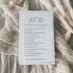 Flyer Mínimo o que o jogo de Chá de panela do Groom diss<br><div class="desc">Este mínimo que o noivo disse que o jogo do chá de panela é perfeito para um simples chá de casamento. A design romântica moderna apresenta a tipografia clássica, em preto e branco, emparelhada com uma caligrafia rústica, mas elegante, com estilo voltado para a mão. Personalizável em qualquer cor. Mantenha...</div>