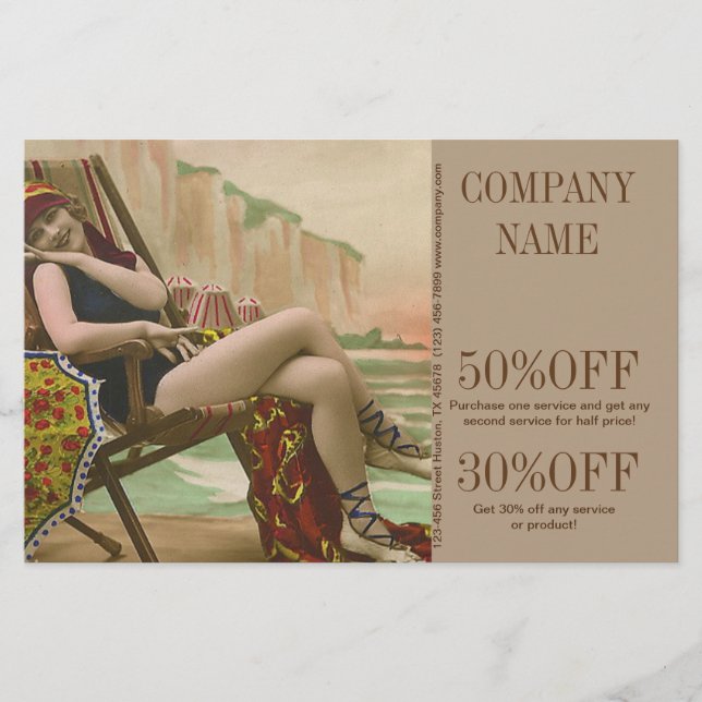 Flyer moda de maiô retrô beleza salão de bronzeamento (Frente)