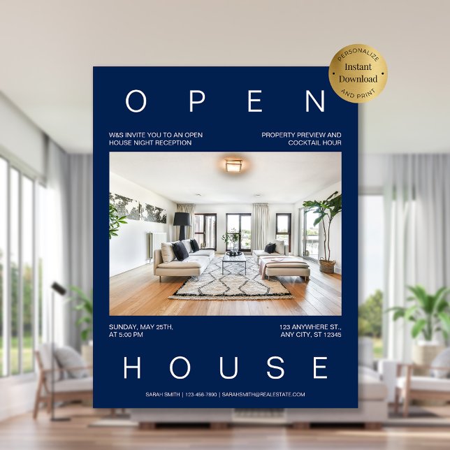 Flyer Modelo de Convite para Casa Aberta de Imóveis Mode (Modern Real Estate Open House Invitation Template Flyer)
