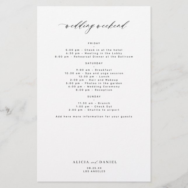 Flyer modelo de itinerário de fim de semana de casamento (Frente)