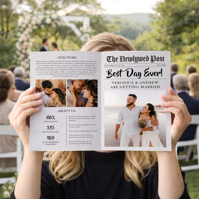 Flyer Modelo de Programa de Casamento em Jornal Dobrável (Criador carregado)