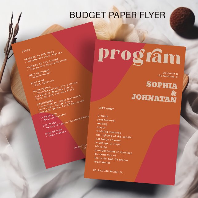 Flyer Modelo de programa de casamento retrô orçamento (Criador carregado)