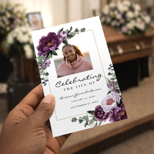 Flyer Modelo de Programa de Funeral Bi-Fold Floral Roxo