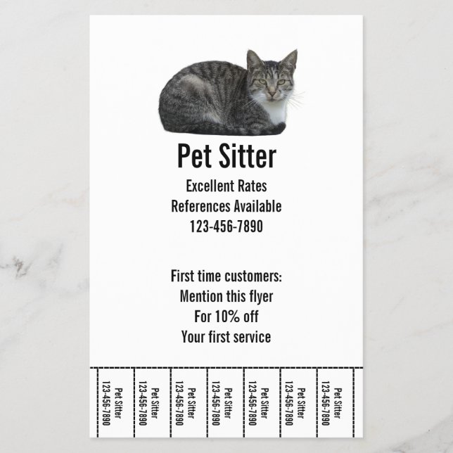 Flyer Modelo de Texto Preto e Branco da Pet Sitter (Frente)