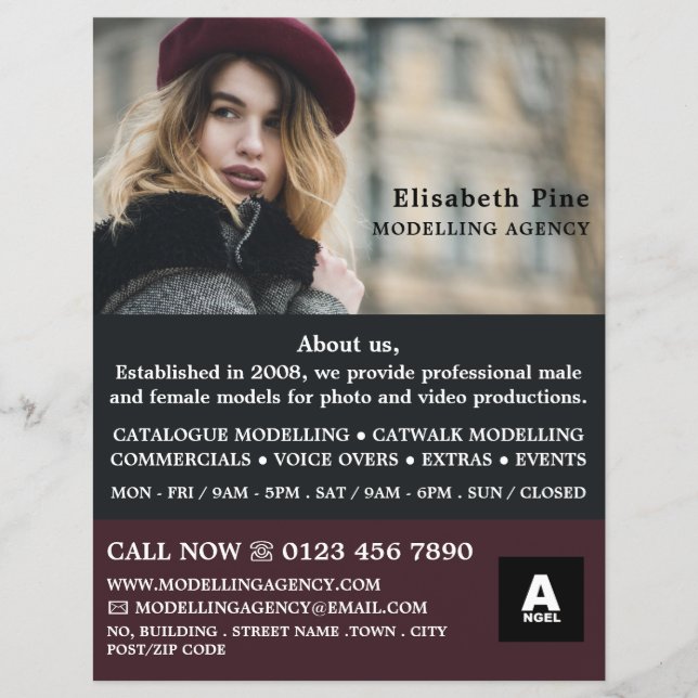Flyer Modelo Francês, Agência de Modelos, Agente de Mode (Frente)