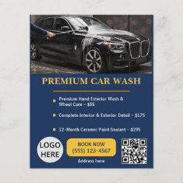 Flyer Modelo Premium de Car Wash Editável Azul Marinho D