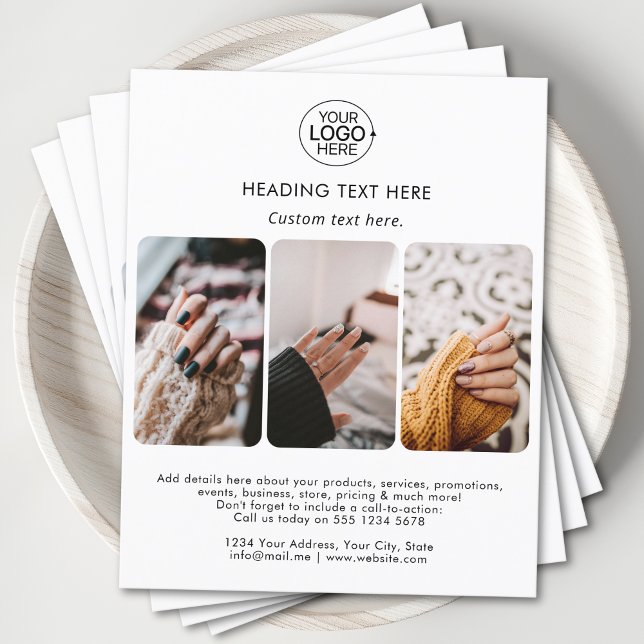 Flyer Modern Adicionar sua tipografia de logotipo White (Modern Add Your Logo Typography Photo Grid White Flyer)