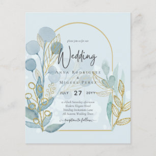 Flyer Modern Botânica; Aqua SeaGlass Convite de casament