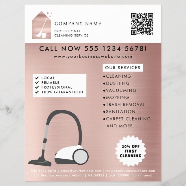 Flyer Modern Cleaning Cleaner Service Logo Rose Gold (Frente)