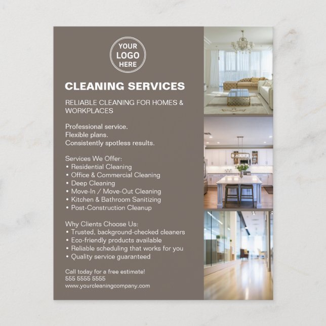 Flyer Modern Cleaning Services Photo Logo Taupe (Frente)