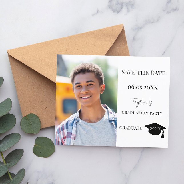 Flyer Modern Graduation Party guy budget Save the Date (Criador carregado)