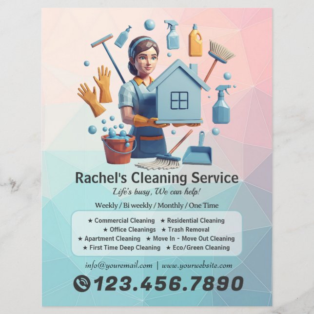 Flyer Modern House Cleaning Maid Service Housekeeping (Frente)