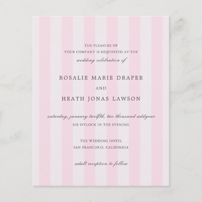 Flyer Modern Pink Stripes Elegant Budget Wedding Invite (Frente)
