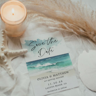 Flyer Modern Watercolor Ocean Beach Foto para salvar a d