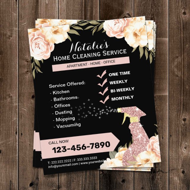 Flyer Moderna Limpeza de Maid Service Elegante Floral (Criador carregado)