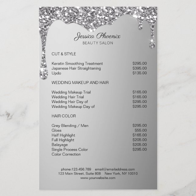 Flyer Moderner Glamour Silver Glitzer sinkt (Frente)