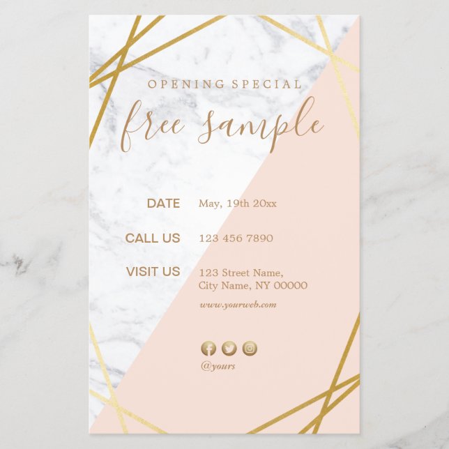 Flyer Moderno Chic Minimal Geométrico Mármore Dourado 5. (Frente)