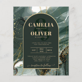 Flyer Moderno Emerald Green Dourado Agate Marble WEDDING