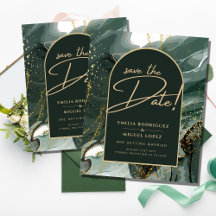 Moderno Emerald Green Dourado Agate Marble WEDDING